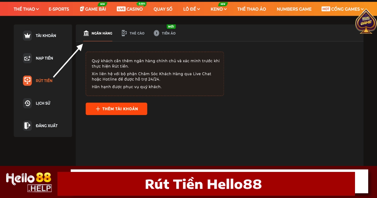 Hello88 34 Cách rút tiền tại nhà cái diễn ra đơn giản, nhanh chóng